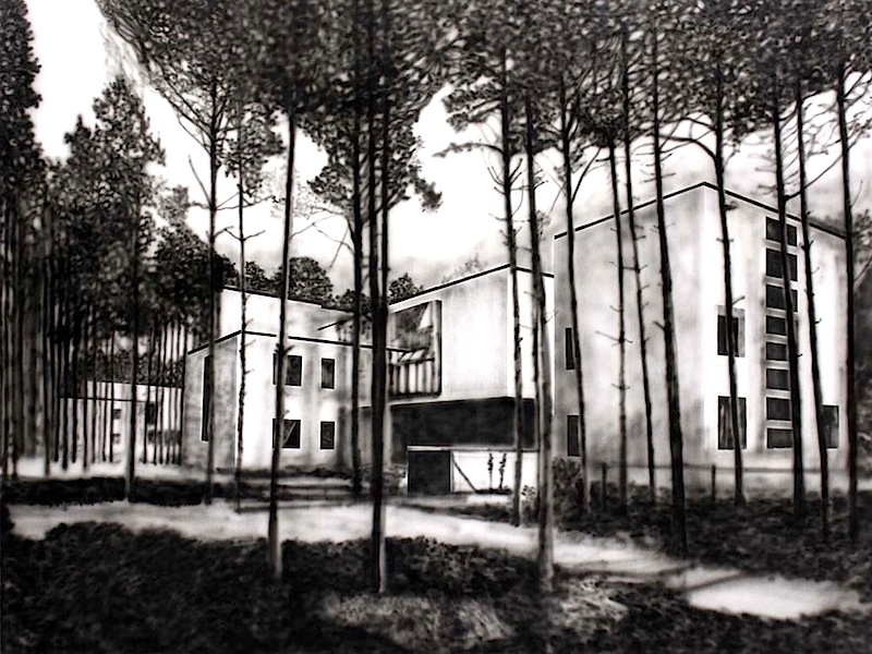 Eamon O´Kane: Black Mirror Building II [Dessau], 2014, Acryl auf Leinwand, 150 x 200 cm 

